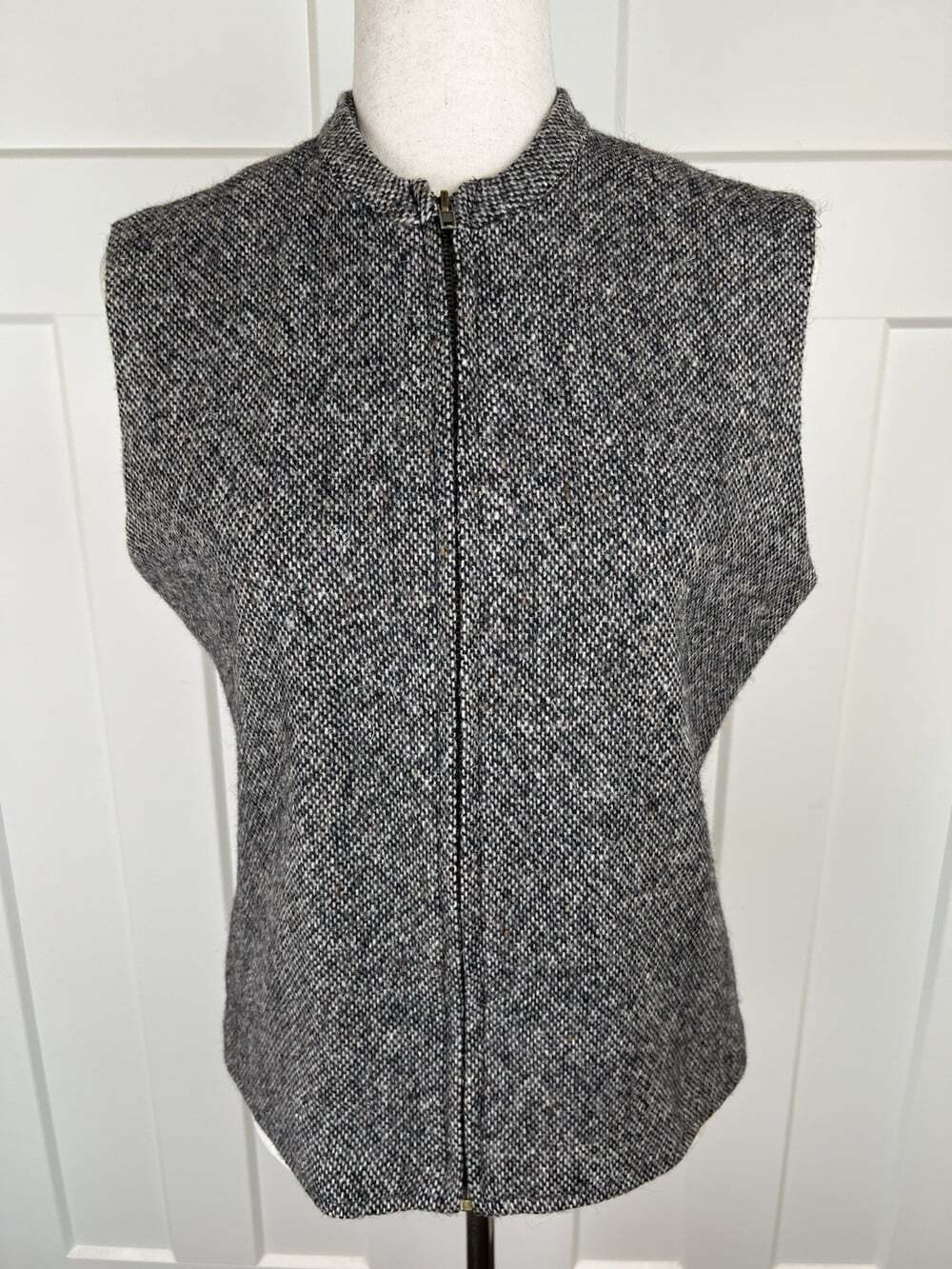 Vintage Breeches 100% Wool Tweed Vest Womens S Gray Black Full Zip Made USA